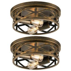 lot 711 image: VONLUCE Flush Mount Ceiling Lights, 2-Light Hallway Ceiling Lighting Fixtures, 11 inch Farmhouse Metal Cage Ceiling Lights for Entryway Kitchen, Adjustable Lamp Holders, ETL, 2 pcs, Oil-Rubbed Bronze - Retail $45