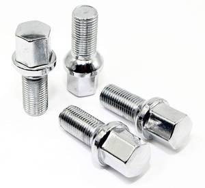 lot 724 image: Set of 20 Veritek 14x1.5mm Chrome OE 2.10 Inch 28mm Shank Length 17mm Hex R12 Ball Seat Wheel Lug Bolts for Mercedes Audi VW Volkswagen Factory Wheels - Retail $35