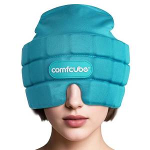lot 735 image: Comfcube Migraine & Headache Relief Ice Cap, 2 Hours Long Lasting Cold Therapy Wearable & Washable Form Fitting Ice Hat for Sinus & Stress Relief, Puffy Eyes, Severe Migraines, Chemo - Retail $18