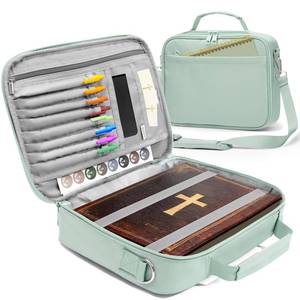lot 740 image: SUNEE Bible Cover for Women, Large Bible Bag wShoulder Strap Carrying Book Case wPen Slots and Zippered Pocket, Gift for Women & Men, Sage Green - Retail $18