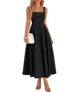 lot 742 image: BTFBM Elegant Cocktail Dresses for Women 2026 Summer Square Neck Sleeveless A Line Formal Wedding Guest Party Maxi Dress(Black, XX-Large) - Retail $46