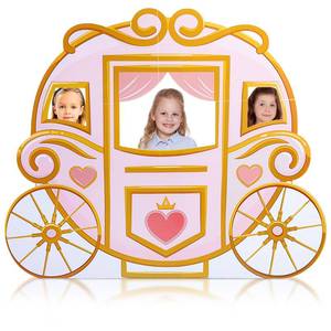 lot 743 image: Geelin 47 Princess Carriage Cardboard Cutout Stand up Pink Princess Birthday Party Decoration Life Size Photo Booth Props for Girl Themed Birthday Backdrop Background Party Supplies - Retail $36