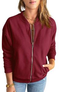 lot 745 image: GeGekoko Womens Zip Up Sweatshirts Jackets Long Sleeve Casual Loose Outwear with Pockets Burgundy Small - Retail $26