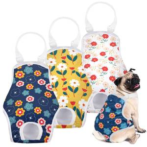 lot 752 image: MICOOYO Dog Diaper Onesie Sanitary Pantie with Adjustable Suspender Washable Dog Period Panties Doggie Diapers Pet Underwear Female Dogs Diapers for Heat (Floral, ML) - Retail $25