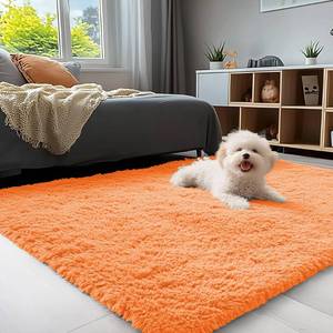 lot 753 image: OLANLY 3x5 Machine Washable Small Bedside Rug, Soft Fluffy Shaggy Rugs for Living Room, Bedroom, Indoor Floor Carpet for Kids Girls and Boys, Preppy Dorms, Nursery, Home Decor Aesthetic, Orange - Retail $30