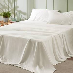 lot 756 image: Bedsure King Size Sheets Set - 4 Pieces Soft King Sheets - Breathable & Cooling - Hotel Luxury - Easy Care Polyester Microfiber Bedding for Women, Men, Ivory - Retail $33
