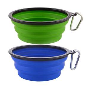 lot 759 image: Guardians Large Collapsible Dog Bowls, 34oz Travel Water Food Bowls Portable Foldable Collapse Dishes with Carabiner Clip, 2 Pack (GreenBlue) - Retail $13