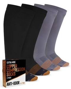 lot 763 image: Doctors Select Copper Plus Size Compression Socks Wide Calf - 2 Pairs  20-30mmHg Extra Wide Calf Copper Compression Socks Men & Women for Swelling & Circulation Support  Black & Gray - Retail $20