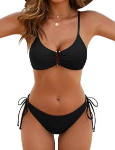 lot 767 image: Blooming Jelly Womens Sexy 2 Piece Bikini Sets Cheeky High Cut Bathing Suit Color Block Textured U-Wire Swimsuits 2026(M,Black) - Retail $32