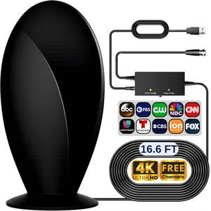 lot 786 image: 2026 Antenna for Smart TV and Older TV, Long Range 360° Reception TV Antenna Indoor with Amplifier Signal Booster, Digital TV Antenna for Local Channels with 4K 1080P Quality (CurvePlate) - Retail $140