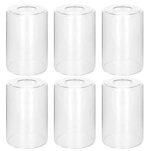 lot 790 image: 6 Pack Clear Glass Shades Replacement,5.51in Height,3.94in Diameter,1.65in Fitter,High Transmittance Cylinder Glass Lampshade Replacement for Pendant Light Floor lamps Chandelier Wall Sconces - Retail $36