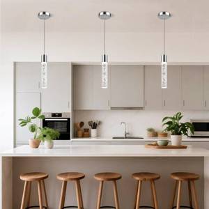 lot 791 image: Esfos Pendant Lights Kitchen Island, 6500K Modern Kitchen Island Lights Brushed Nickel, 3 Pack Ceiling Lighting Fixtures with Crystal Bubble, Integrated LED Hanging Light for Dining Room Restaurant - Retail $80