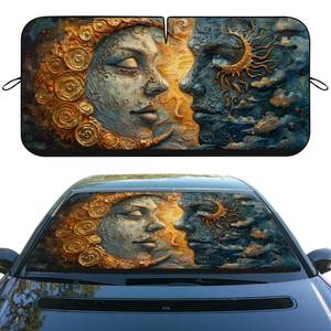 lot 802 image: Moon and Sun Car Windshield Sunshade Folding Sun Moon and Stars Heatshield Front Window Car Sun ��Shade Windshield Rays Sun Shade Visor Protector for Car Sedan Truck SUV Accessories 59 L x 31.5 W - Retail $17