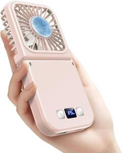 lot 806 image: Finect Handheld Portable Fan with Ice Cooler,6 in 1 7000mAh USB Rechargeable Foldable Personal Hand Held Fan,Power Bank, LED Display, 52 Speeds for TravelSummerConcertsLash, Gifts for Men Women - Retail $14