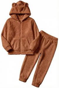 lot 811 image: Arshiner Girls Fluffy Bear Hoodie Outfit Zip Jacket with Joggers for Kids 5-13Y Brown 120 - Retail $37