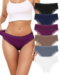 lot 826 image: Aijolen Womens Cotton Bikini Underwear Brazil Cut Panties Lace Cheeky Hipster Soft Stretch Breathable 6 Pack Large - Retail $9