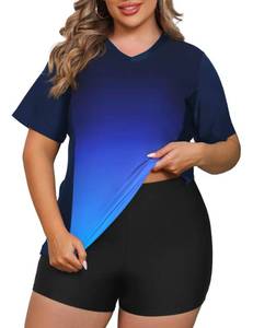 lot 828 image: Tournesol Womens Plus Size Rash Guard UV Sun Protection Swim Tops Short Sleeve Swimwear Swim Shirts Gray Blue Gradient 3XL - Retail $20