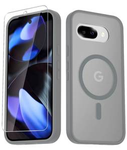 lot 829 image: LATVIN Phone Cover for Google Pixel 9a Case  with 1 Screen Protector, Compatible with MagSafe, Magnetic, Military Grade Protection, Translucent Matte Frosted Back, Gray - Retail $7