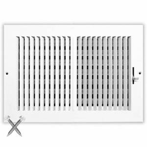 lot 832 image: 12x8 Supply Air Vent Cover 2-Way Grille for Wall or Ceiling Duct Opening - Adjustable Register Flat Stamped Face Air Diffuser by HVAC Premium - White - Overall Size 13.75 x 9.75 - Retail $24