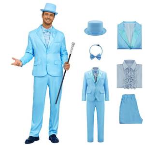 lot 833 image: Harry and Lloyd Costume Adults Dumb Blue Dumber Orange Tuxedo Top Hat with Bow Tie 90s Halloween Costumes for Men L - Retail $59
