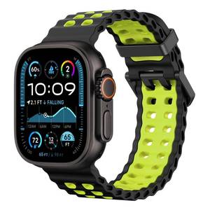 lot 835 image: Astorgos Breathable Ocean Band Compatible with Apple Watch Ultra 321 49mm,S1110 46mm,987 45mm,SE3SE2SE654 44mm,321 42mm, Adjustable Silicone Band Breathable Sport Strap, BlackLime - Retail $10