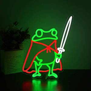 lot 837 image: Small Damage See Photos HSJNJKFU Frog Neon Sign Cute Neon Signs for Wall Decor Green Red Neon LED Sign for Man Cave Room Home Party Birthday Bar Signs - USB Powered - Retail $33