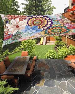 lot 841 image: Sun Shade Sail 8x10 Boho Floral Rectangle Sun Shade Sails Canopy Waterproof Mandala Flowers Plant Outdoor Sunshades Sand UV Block Cover Shade Cloth for Patio Backyard Garden Deck Porch Lawn - Retail $72