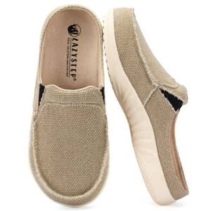 lot 843 image: LazyStep Mens Slippers with Arch Support, Canvas Mens Orthopedic Slippers, Slip on Clog, Trevor Indoor Outdoor Non-Slip House Shoes for Men(Beach Sand, Size 12) - Retail $30