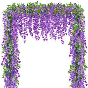 lot 844 image: Sggvecsy 6Pcs Wisteria Garland Artificial Flowers Garland Fake Hanging Wisteria Vines Rattan Silk Hanging Flower Vines for Home Garden Outdoor Wedding Arch Party Ceremony Total 35.4Ft (Purple) - Retail $18