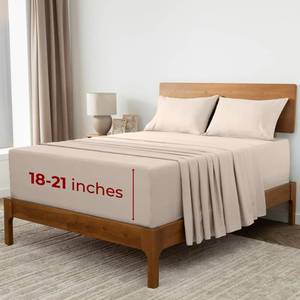 lot 845 image: Mellanni Extra Deep King Sheets - 4 PC Iconic Collection Bedding - Hotel Luxury, Ultra Soft, Cooling Bed Sheets - Wrinkle, Fade, Stain Resistant (King, Beige) - Retail $52