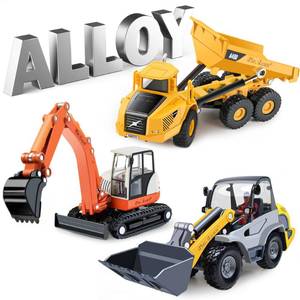 lot 850 image: iPlay, iLearn Heavy Duty Construction Site Playset, Metal Dump Truck, Excavator Digger Backhoe, Tractor Bulldozer Diecast Vehicle, Outdoor Sandbox Car Toy, Birthday Gift 3 4 5 Year Old Boy Kid Toddler - Retail $29