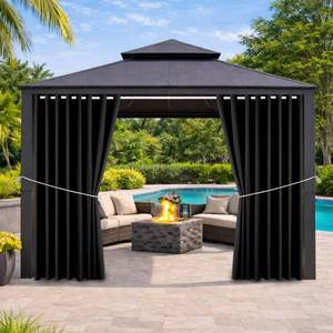 lot 855 image: Waterproof Outdoor Curtain W105 x L95 - Grommet Top Sunlight Blocking Window Treatment Drapes Blackout Curtains for Home Bedroom Living Room Outdoor Patio Porch Pergola Cabana Gazebo (Black) - Retail $73