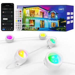 lot 864 image: HUTAKUZE Permanent Outdoor Lights, 100FT with 60 RGB LEDs for Outdoor Decor, IP67 Waterproof, 48 Scene Modes Christmas House Lights,APP & Remote Control, Music Sync