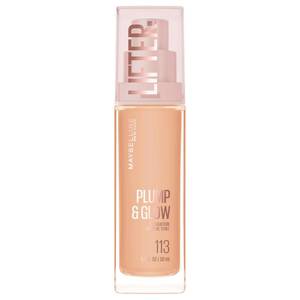 lot 866 image: Maybelline Lifter Plump & Glow Foundation, Liquid Foundation with 2% Niacinamide  Hyaluronic Acid, Plumping and Brightening Face Makeup, 113, 1 Count - Retail $12