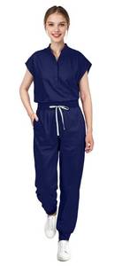 lot 868 image: Eadflie Scrubs for Women Set - with Sleeveless Stand-Up Collar Scrub Top & Jogger Scrub Pants, Cool Stretch, Comfortable & Breathable Nurse Uniform, 8-Pocket Design - Navy BlueM - Retail $30
