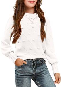 lot 872 image: Arshiner Kid Girls Crew Neck Lantern Sleeve Sweater Cute Jumper Top Pullover Outwear(White,9-10Y) 140