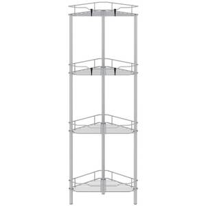 lot 877 image: HuggieGems 4 Tier Floor Standing Corner Shower Caddy Organizer Shelf with Hooks, Bathroom Shelves Stand Rack, Silver - Retail $27