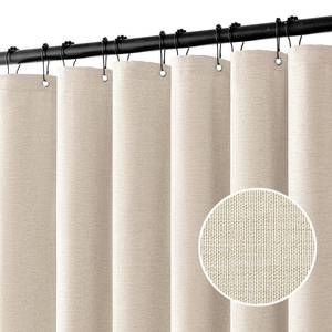 lot 882 image: MIULEE Extra Long Linen Shower Curtain 80 Inches Long with 12 Metal Hooks Washable Heavy Beige Fabric Shower Curtain Set Waterproof Neutral Thick Cloth Shower Curtain for Bathroom Hotel Bathtub, Cream - Retail $23