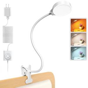 lot 883 image: Glocusent 5W 36 LED Reading Clip on Light for Bed, Eye Caring Bed Lamp, 3 Colors & 5 Brightness Levels for Headboard with Adapter, Perfect for Reading, Working & Studying (White) - Retail $22