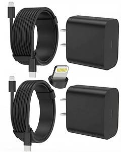 lot 887 image: FEEL2NICE iPhone Charger Fast Charging 2 Pack Type C Wall Charger Block with 2 Pack 6FT&10FT Long USB C to Lightning Cable for iPhone 14131212 Pro Max11Xs MaxXRX,AirPods Pro,Black - Retail $11