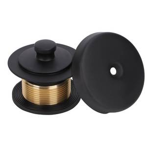 lot 889 image: Pre Owned PRIMSOPH Lift Turn Tub Drain Trim Kit with One Hole Overflow Faceplate Conversion Kit Assembly Universal Fine Coarse Thread Replacement Matte Black - Retail $20