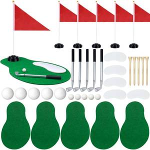 lot 893 image: 5 Sets 40 PCS Golf Centerpieces Table Decorations with Green Mats Ball Red Flag Plastic Flag Stand for Sport Themed Birthday Party Decor - Retail $18