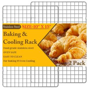 lot 895 image: 2PCS Cooling Racks for Cooking and Baking - 10 x 15Heavy Duty Stainless Steel Wire Rack for Baking, Grilling, Roasting - Oven & Dishwasher Safe - Fits Jelly Roll Sheet Pan-Silver - Retail $9