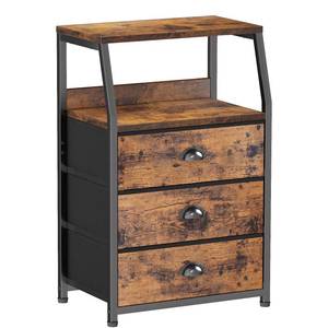 lot 896 image: Furnulem Nightstand with 3 Drawers and 2-Tier Shelf, Fabric Small Dresser Organizer Vertical Storage Tower for Bedroom, Closet, Hallway, Nursery, End Table Side Furniture, Sturdy Steel Frame, Wood Top - Retail $50