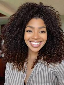 lot 909 image: HUA Kinky Curly Half Wig 180% Density Wear And Go Glueless Wigs Protein Synthetic Hair Boast A Human-Hair-Like Touch 18 Inch Curly 3 In 1 Half Wigs for Black Women Headband Wig T1B33 - Retail $48
