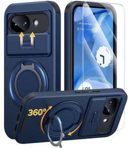 lot 910 image: JAME for Google Pixel 10A Case, Ring Holder Stand Kickstand, Slide Camera Cover with Screen Protector, Dual-Layer Shockproof Protective, Magnetic Accessory Friendly Google Pixel 10a Phone Case, Blue - Retail $13