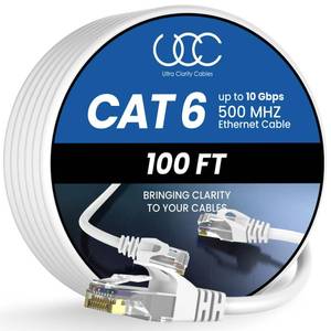lot 917 image: Cat 6 Ethernet Cable 100 ft, 10Gbps High Speed Ethernet Cable, Internet Cable Outdoor&Indoor, Rj45 Cat6 Cable Long Ethernet Cable for Computer, Router, Modem, PS45, Xbox, Gaming - White - Retail $20