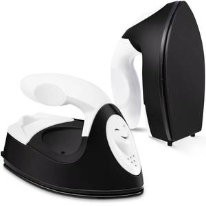lot 934 image: Honoson Mini Craft Iron Mini Heat Press Small Iron 3.93 x 2.36 x 2.76 in Portable Handy Tiny Flatiron with Charging Base Accessory for Fuse Bead Patch DIY Heat Transfer Vinyl(Black) - Retail $10