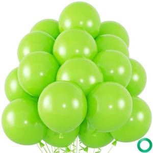 lot 939 image: 50pcs Lime Green Balloons, 12inch Light Green Latex Balloons Kit for Dinosaur Baby Shower Jungle Birthday Football Golf Party Decorations (With Ribbon & Adhesive Dots) - Retail $6