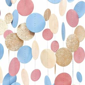 lot 947 image: Champagne Gold Dusty Pink Blue Cream Beige Circle Dot Hanging Streamer Polka Dot Garland Banner for Baby Shower Birthday Wedding Bridal Shower Engagement Boho Gender Reveal Party Decorations Supplies - Retail $13